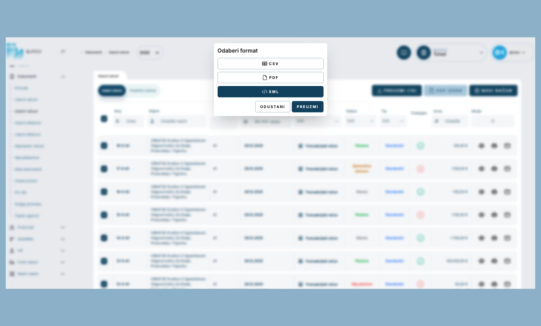 1URED racuni xml izvoz