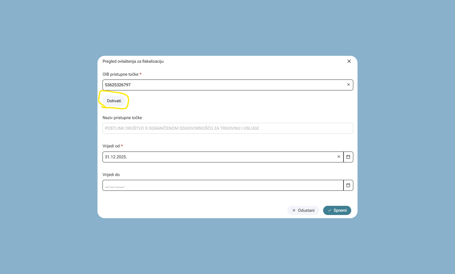 Postavljanje FiskAplikacije - OIB - korak 5