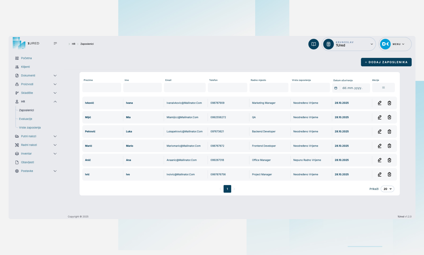 HR modul osnovni podaci zaposlenika 