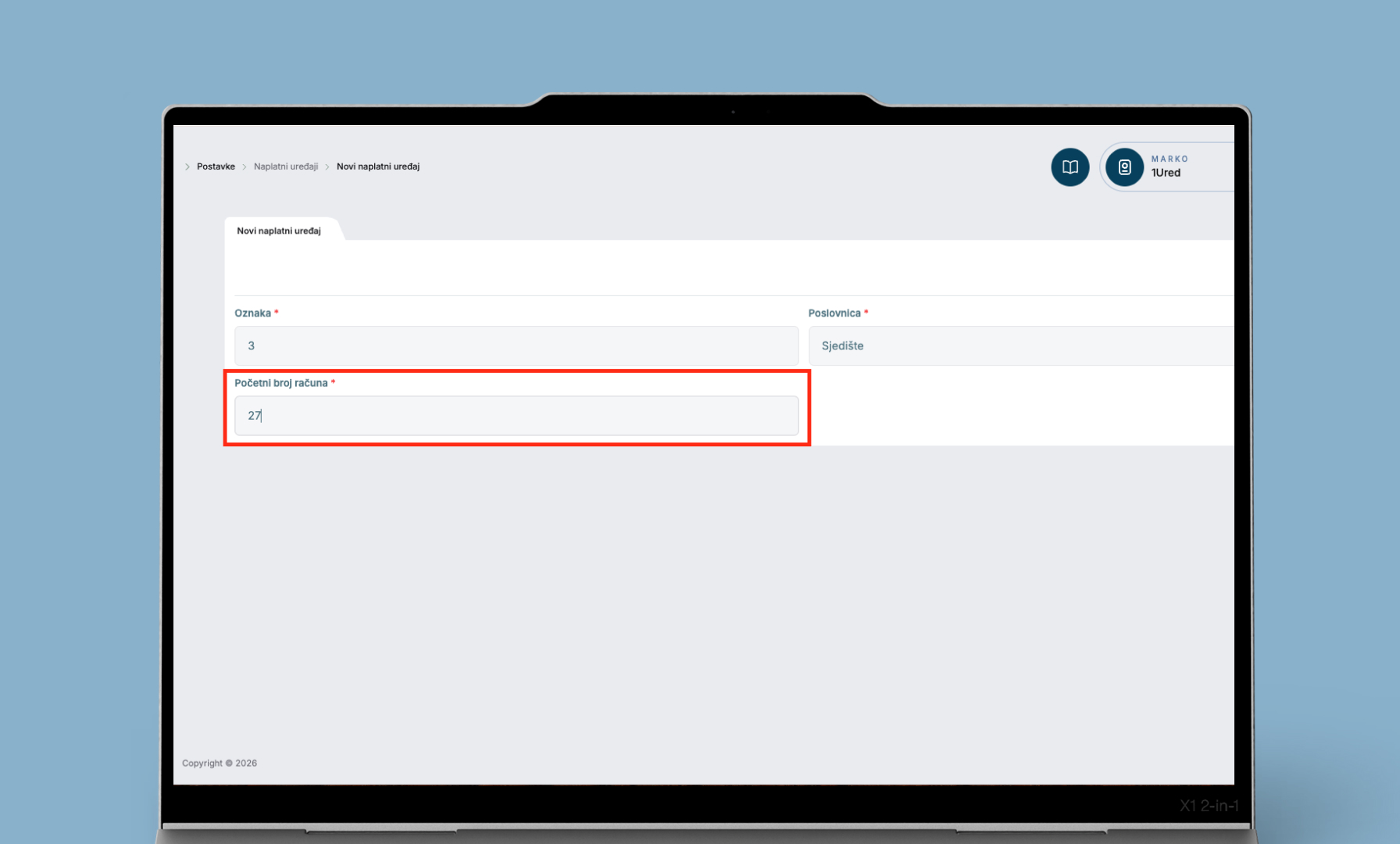 1URED numeracija racuna postavke