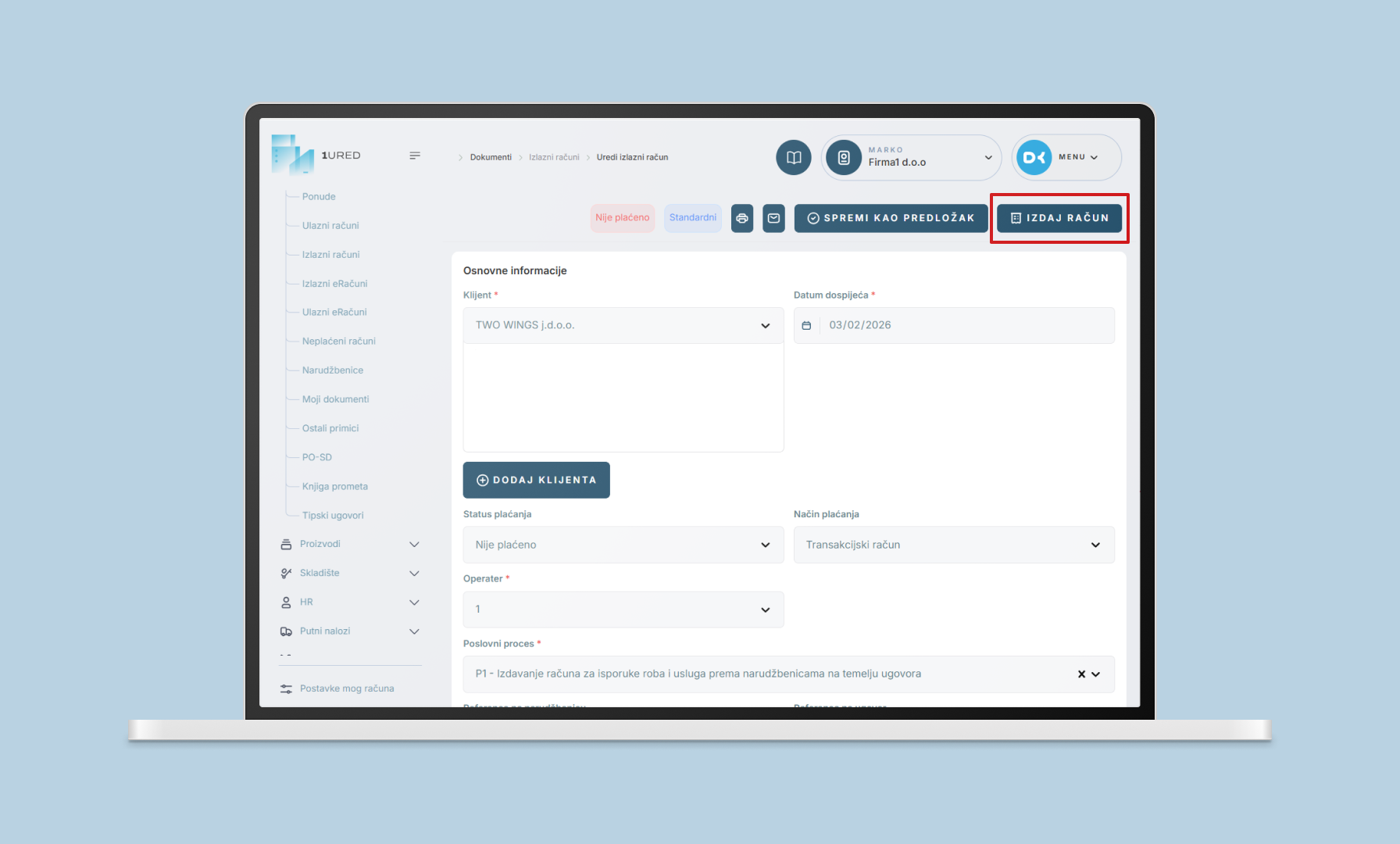 1URED - Vodic kroz racune - eracun posalji