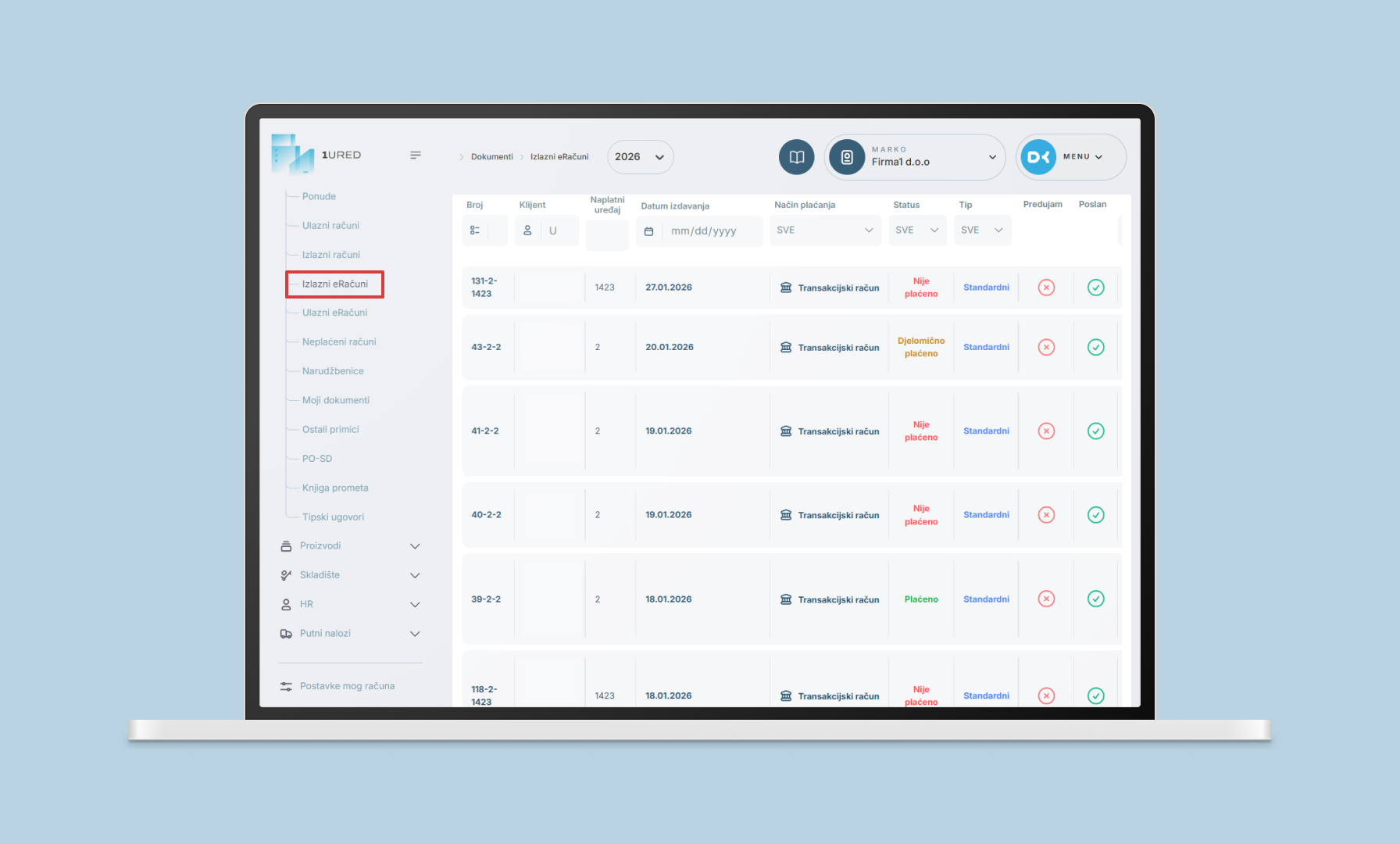 1URED - Vodic kroz racune -status