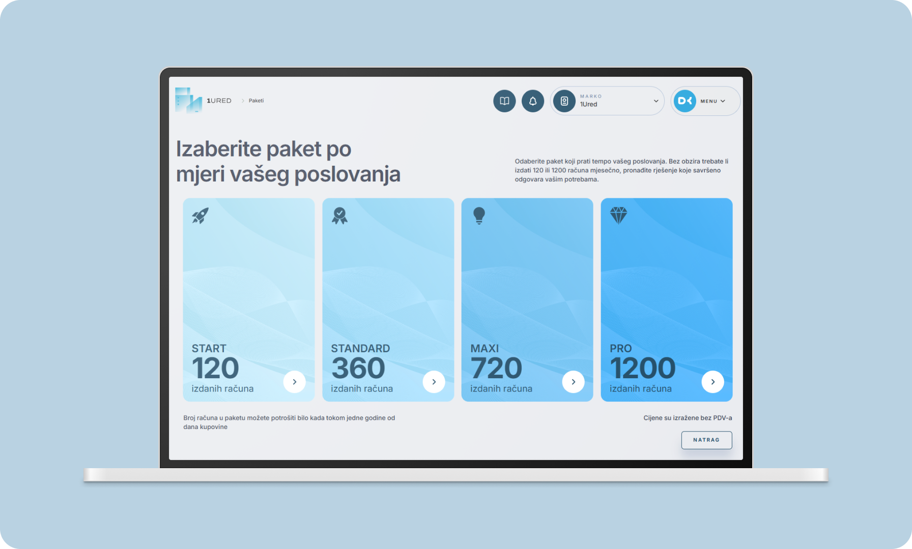 1URED - kiosk modul - vizual izbora paketa